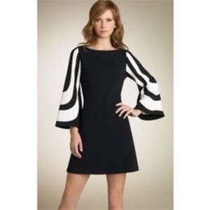Trina Turk Retro Black and White Bell Sleeve Dress